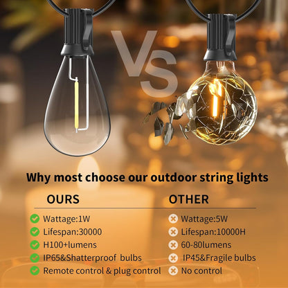 Festoon Lights Outdoor with Remote,Dimmable,Timing, 30M Waterproof &Shatterproof Outdoor String Lights 30+2 S11 LED Bulbs,3 Light Modes 2700K Fairy Light for Wedding,Party,Patio,Backyard