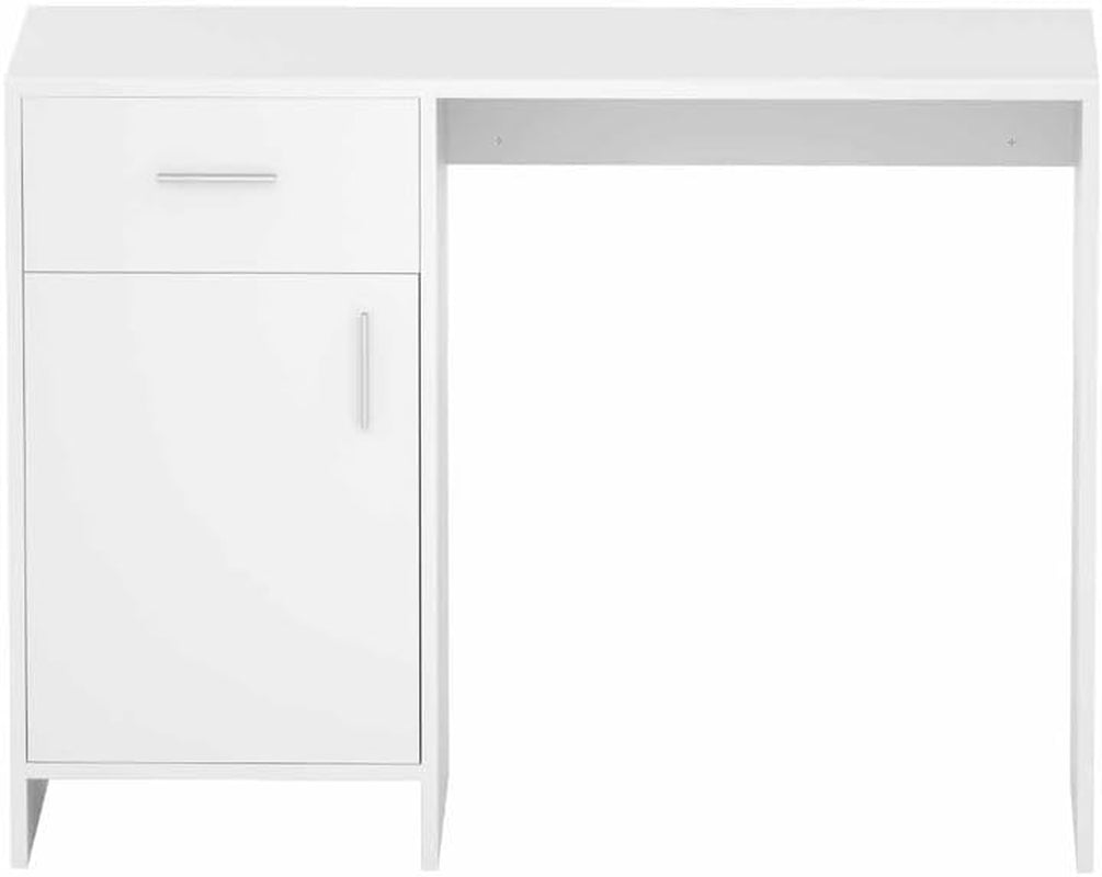 Computer Desk 100Cm White Desktop Office Laptop Desks Study Student Table, Home Furniture for Room Bedroom, with Drawer Cabinet Anti-Rust Metal Runners