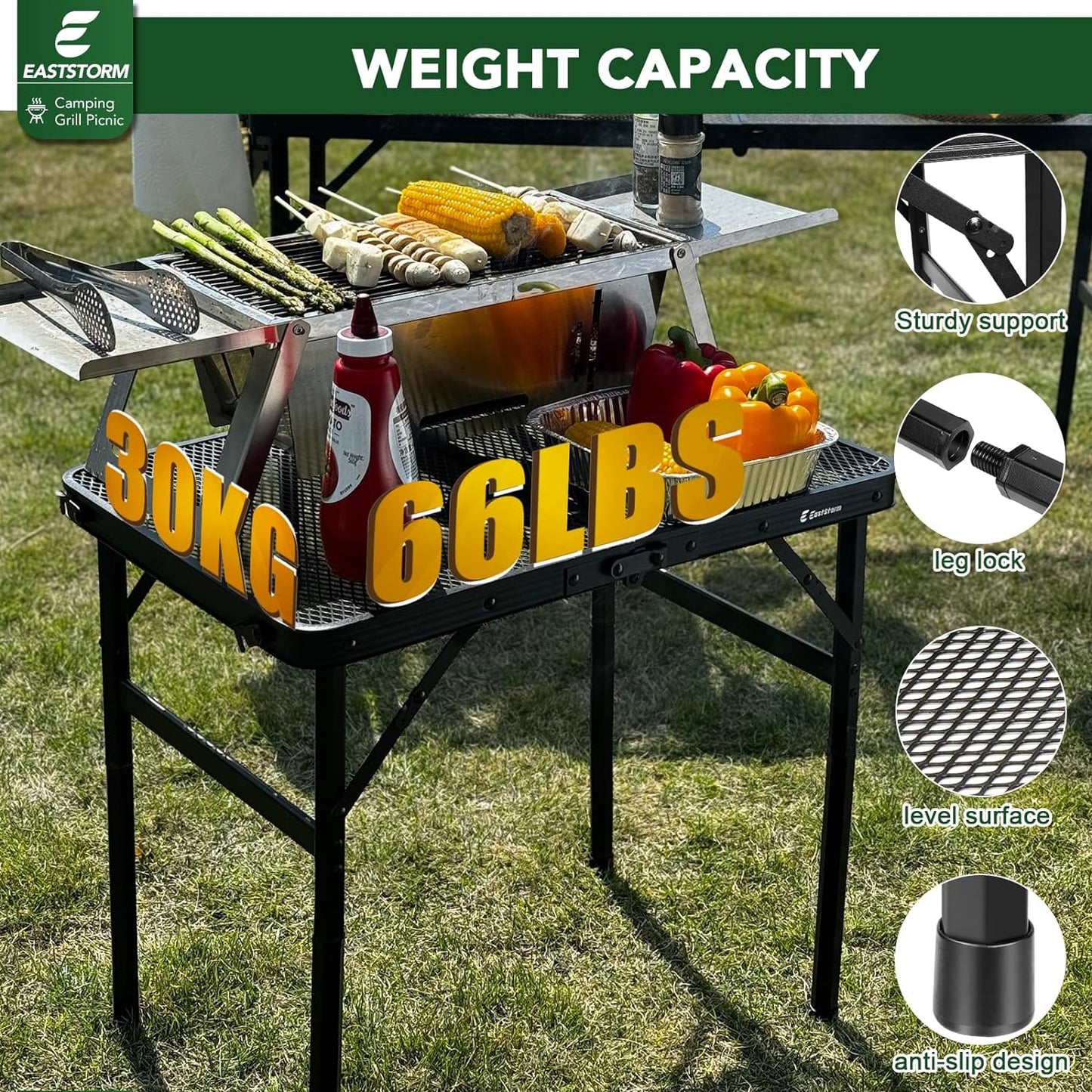 Grill Camping Table Outdoor Folding Picnic - Portable, Compact & Foldable for Easy Storage Great Picnic, Garden, Patio, Dining, BBQ, Party, Market Small Size, Black, (AM0915B1)