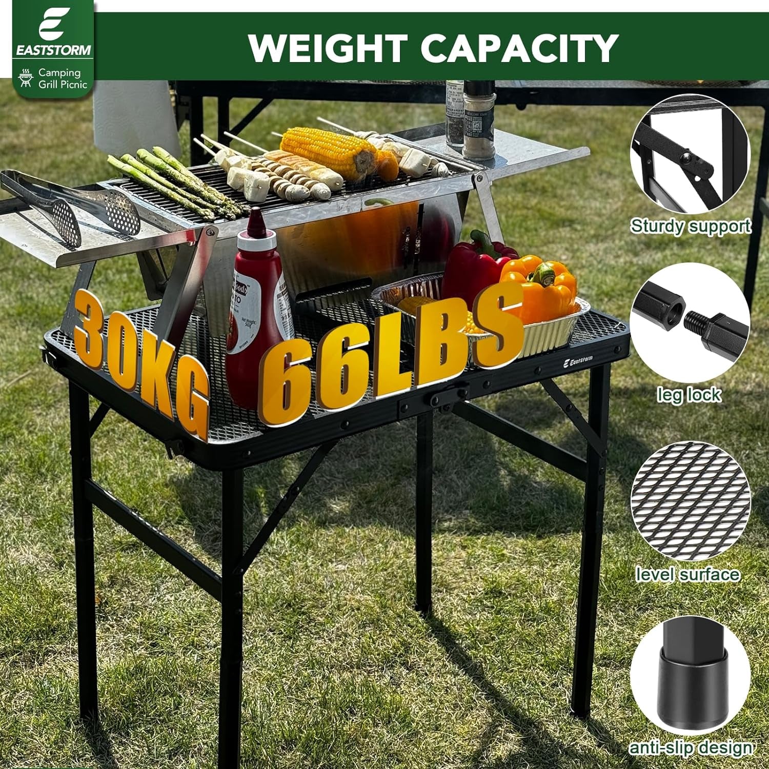 Grill Camping Table Outdoor Folding Picnic - Portable, Compact & Foldable for Easy Storage Great Picnic, Garden, Patio, Dining, BBQ, Party, Market Small Size, Black, (AM0915B1)