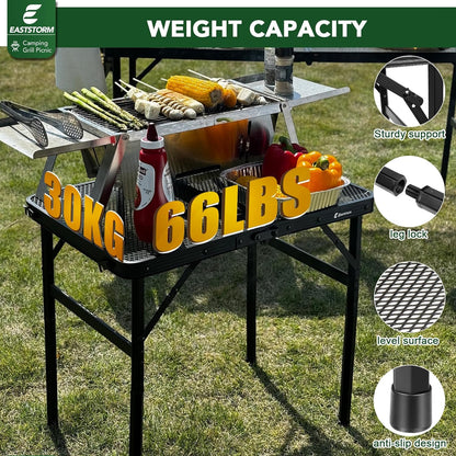 Grill Camping Table Outdoor Folding Picnic - Portable, Compact & Foldable for Easy Storage Great Picnic, Garden, Patio, Dining, BBQ, Party, Market Small Size, Black, (AM0915B1)