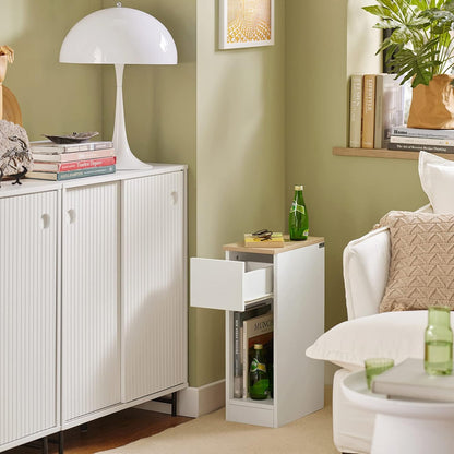 Living Room Furniture Nightstand End Sofa Table with Drawer, White & Natural FBT111-WN