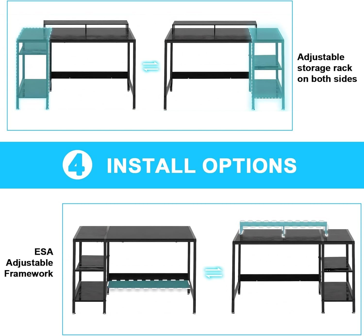 Computer Desk with Reversible Storage Shelves, 100 * 45 * 76Cm, Corner Desk with Monitor Stand, Home Office Desk, Modern Simple Writing Table for Office Bedroom Study (Black)