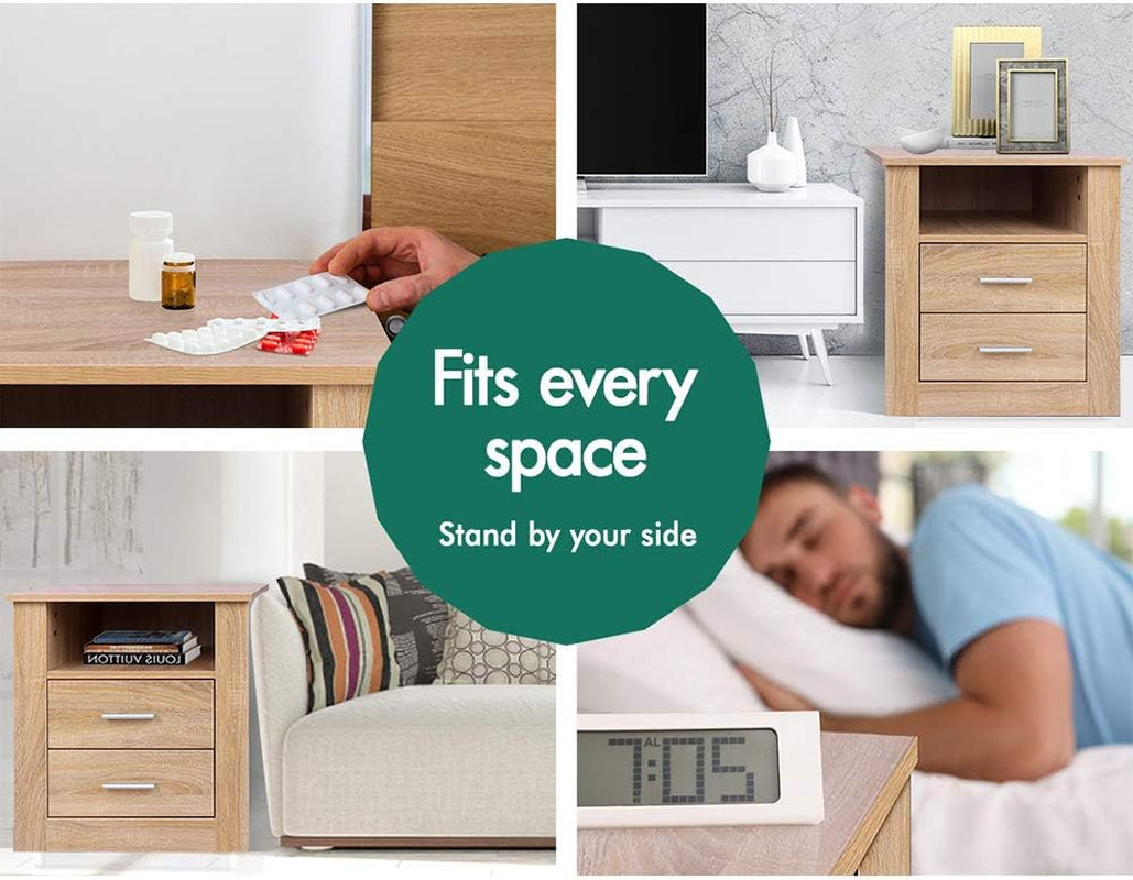 Bedside Table 2-Drawer Nightstand Cabinet 52 X 40 X 54 Cm Wooden Storage Side Chest Orangiser Cabinet, Sofa Side End Tables for Hallway, Bedroom and Living Room (Aurel Oak)