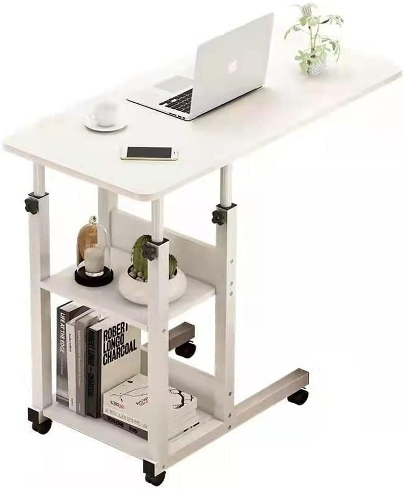 Small Standing Desk Adjustable Height, Multifunctional Work Laptop Desk, Anti-Bump Stand up Table with Castor Wheels, Height Adjustable, for Home Office and over Bed Use, Easy to Clean (White-C)