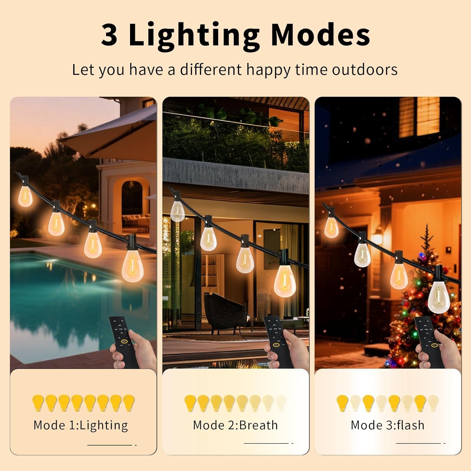 Festoon Lights Outdoor with Remote,Dimmable,Timing, 30M Waterproof &Shatterproof Outdoor String Lights 30+2 S11 LED Bulbs,3 Light Modes 2700K Fairy Light for Wedding,Party,Patio,Backyard