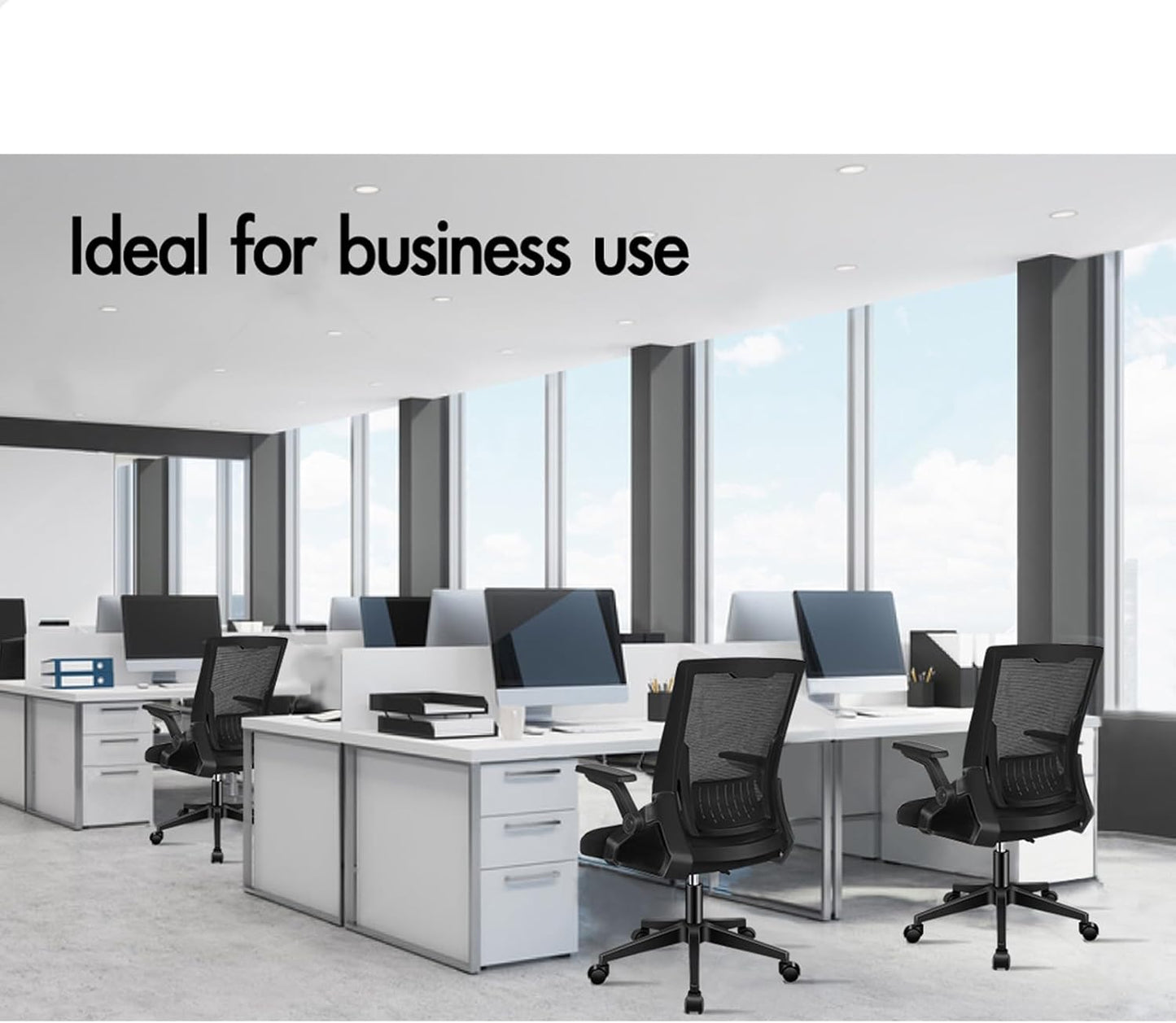 Ergonomic Mesh Office Chair for Home Office, Mid-Back Student Computer Study Desk Chair with Adjustable Flip-Up Arm & Lumbar Support, Gaming Racing Task Chair, Conrad All Black