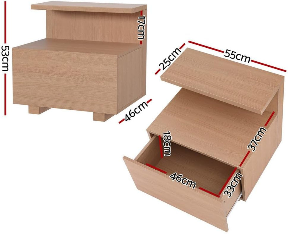 Bedside Table with Drawer, Wooden Bed Side Tables Storage Chest of Drawer Dresser Nightstand Stand Cabinet, Bedroom Living Room Home Furniture Organiser, with Open Shelf Pine