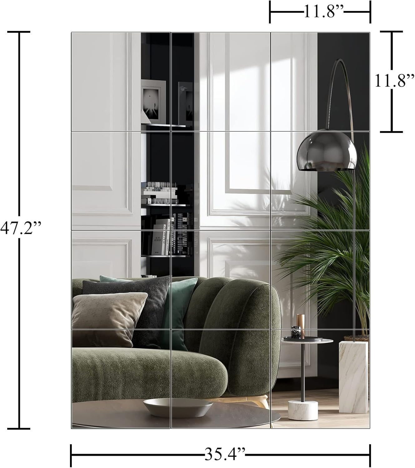 Gym Mirrors 12 Inch X 12Pcs Wall Mounted Mirror Glass Frameless Full Length Mirror Tiles for Home Gym, Bedroom, Door & Bathroom