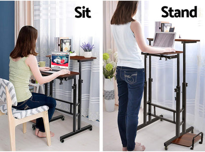 Laptop Table, Adjustable Stand Desk Desktop Computer Standing Study Desks Bed Side Tables Home Office Travel Studio Furniture, Portable 360° Rotating Lockable Caster Wheels Dark Wood