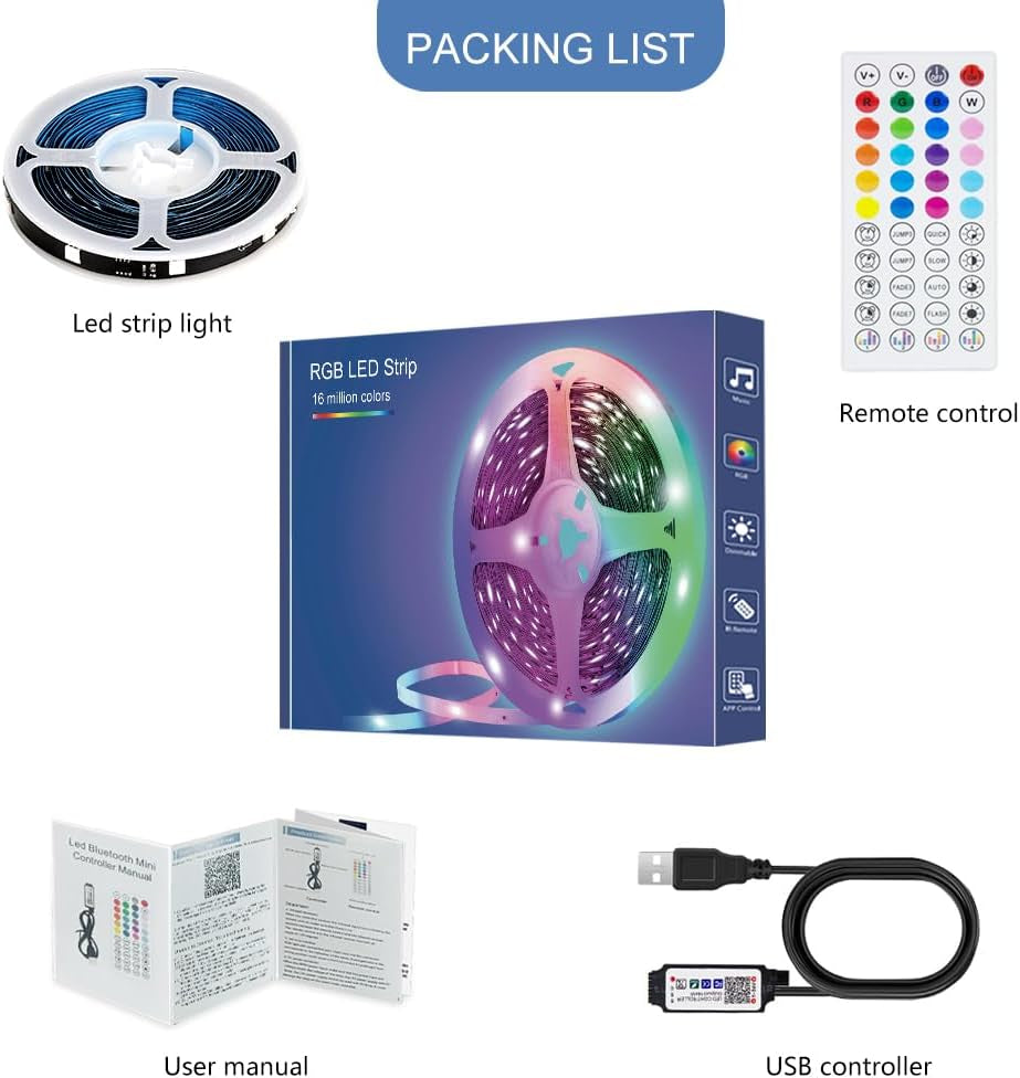 Led Strip Lights 1M/3.28Ft, TV LED Backlight with Smart App Control Remote, 5050 RGB Music Sync Colour Changing, USB Smart LED Strip Light for Tv,Computer, Monitor, Bedroom, Party and Home Decoration