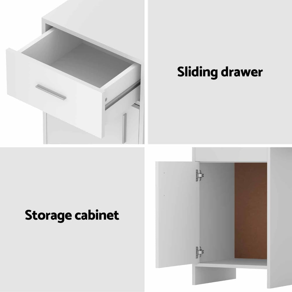Computer Desk 100Cm White Desktop Office Laptop Desks Study Student Table, Home Furniture for Room Bedroom, with Drawer Cabinet Anti-Rust Metal Runners