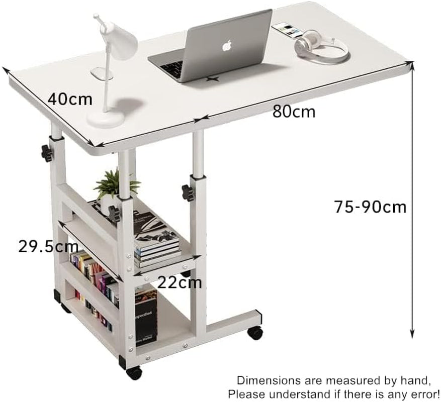 Small Standing Desk Adjustable Height, Multifunctional Work Laptop Desk, Anti-Bump Stand up Table with Castor Wheels, Height Adjustable, for Home Office and over Bed Use, Easy to Clean (White-C)