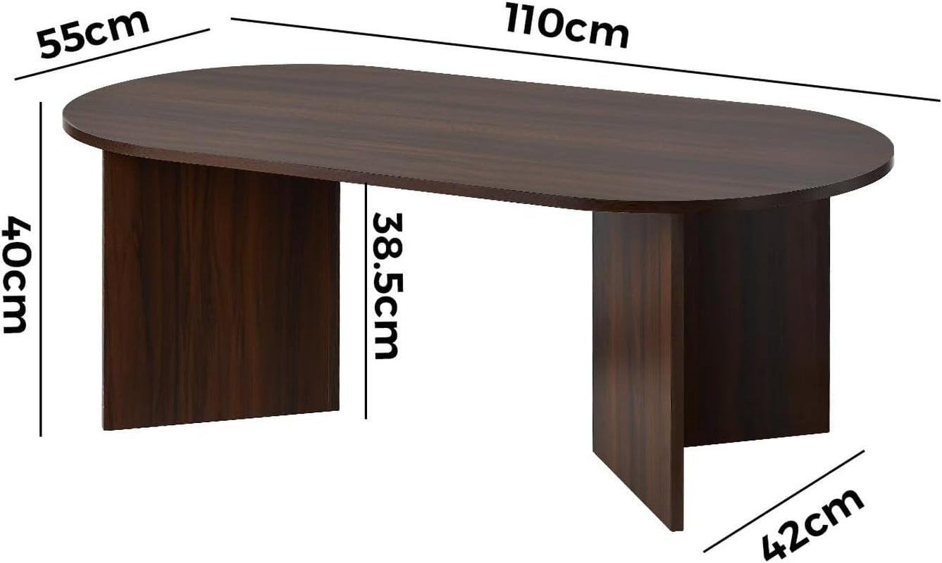 Oval Coffee Table Sofa End Table - Walnut Timber Finish Side Cafe Desk Living Room Accent Table Small Space Furniture Easy Assembly