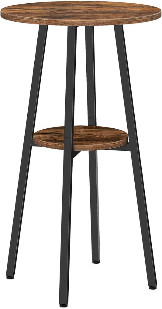 Bar Table, round 2-Tier Bistro Table with Storage, 95 Cm High Top for Small Spaces and Kitchen, Top Particleboard, Easy to Assemble, Rustic Brown BF55BT01