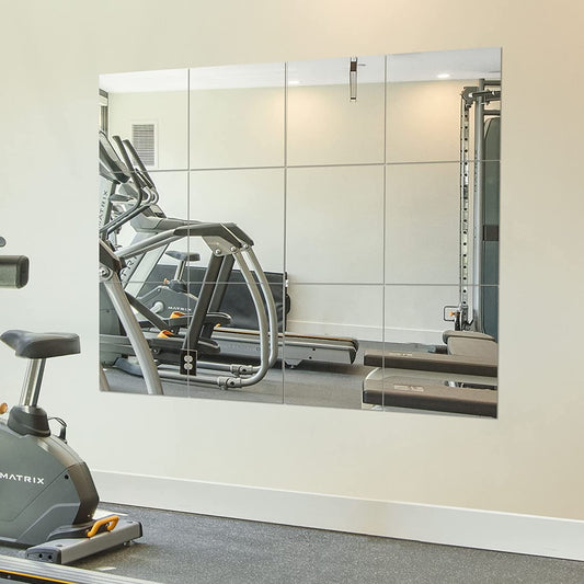 Gym Mirrors 12 Inch X 12Pcs Wall Mounted Mirror Glass Frameless Full Length Mirror Tiles for Home Gym, Bedroom, Door & Bathroom