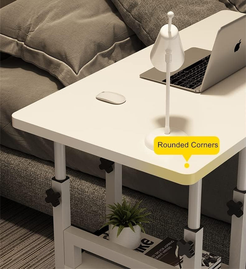 Small Standing Desk Adjustable Height, Multifunctional Work Laptop Desk, Anti-Bump Stand up Table with Castor Wheels, Height Adjustable, for Home Office and over Bed Use, Easy to Clean (White-C)