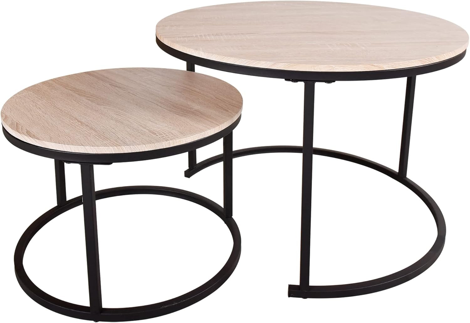 round Nesting Coffee Table Modern Furniture Nesting Side Set of 2 Stacking Side Tea Table End Table for Living Room Balcony Office with Sturdy Metal Frame, Easy Assembly