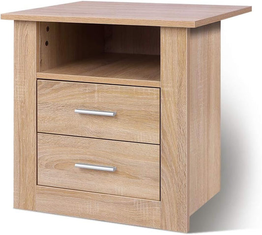 Bedside Table 2-Drawer Nightstand Cabinet 52 X 40 X 54 Cm Wooden Storage Side Chest Orangiser Cabinet, Sofa Side End Tables for Hallway, Bedroom and Living Room (Aurel Oak)