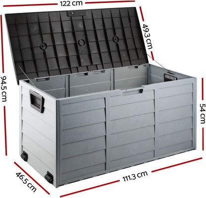 Outdoor Storage Box Container Cabinet Bench, 290L Large Lockable Tool Toy Deck Boxes Chest Garden Shed Storages Ottoman Chair Seat Patio Indoor Furniture, with Wheels Handles Black