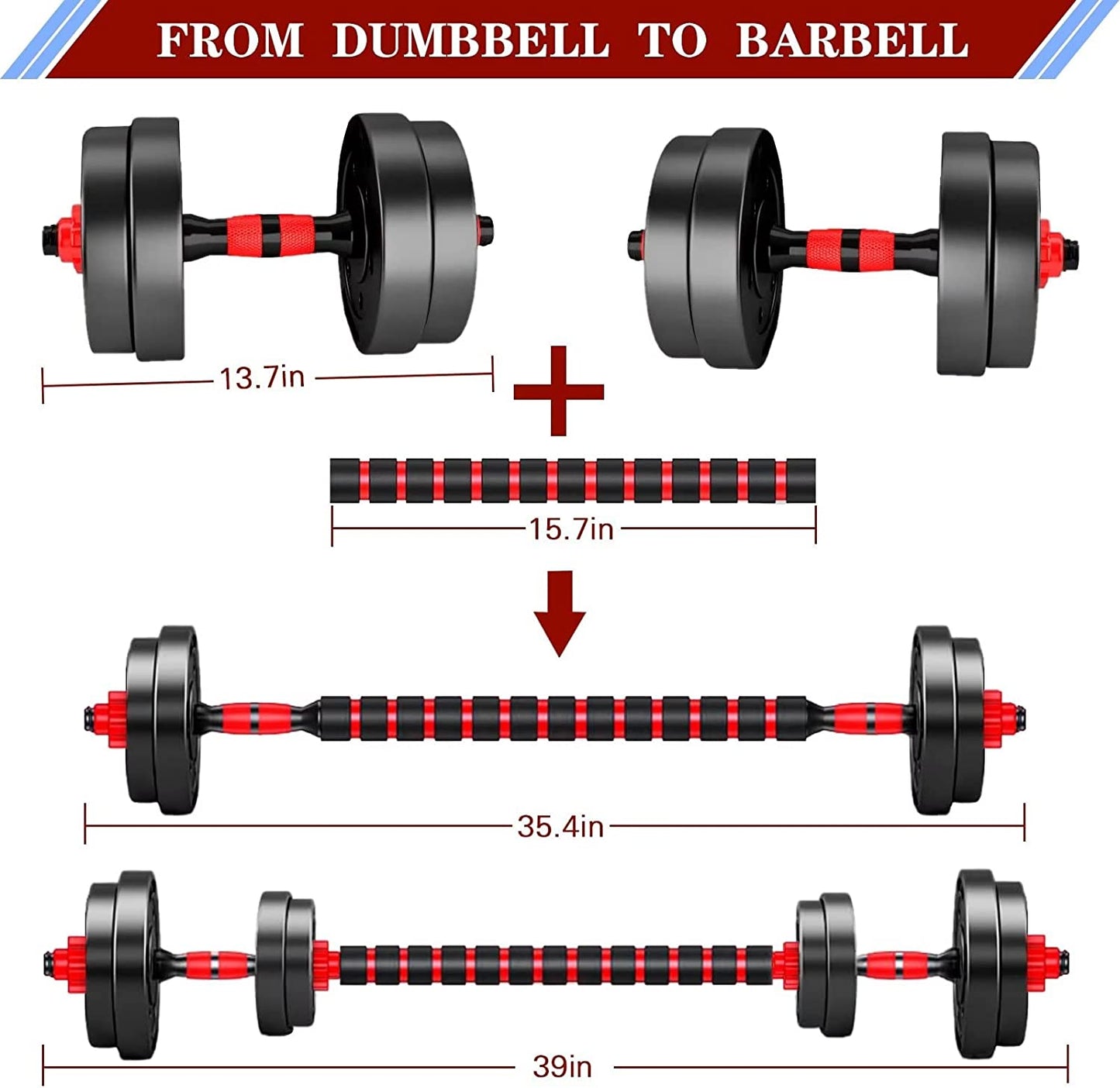 Dumbbells Set, Dumbbells Adjustable, 2-Piece Plastic Dumbbell Set, Short Long Dumbbell, Adjustable Dumbbell Bars, Dumbbell Set, Weights for Aerobics, Fitness, Gym, Training