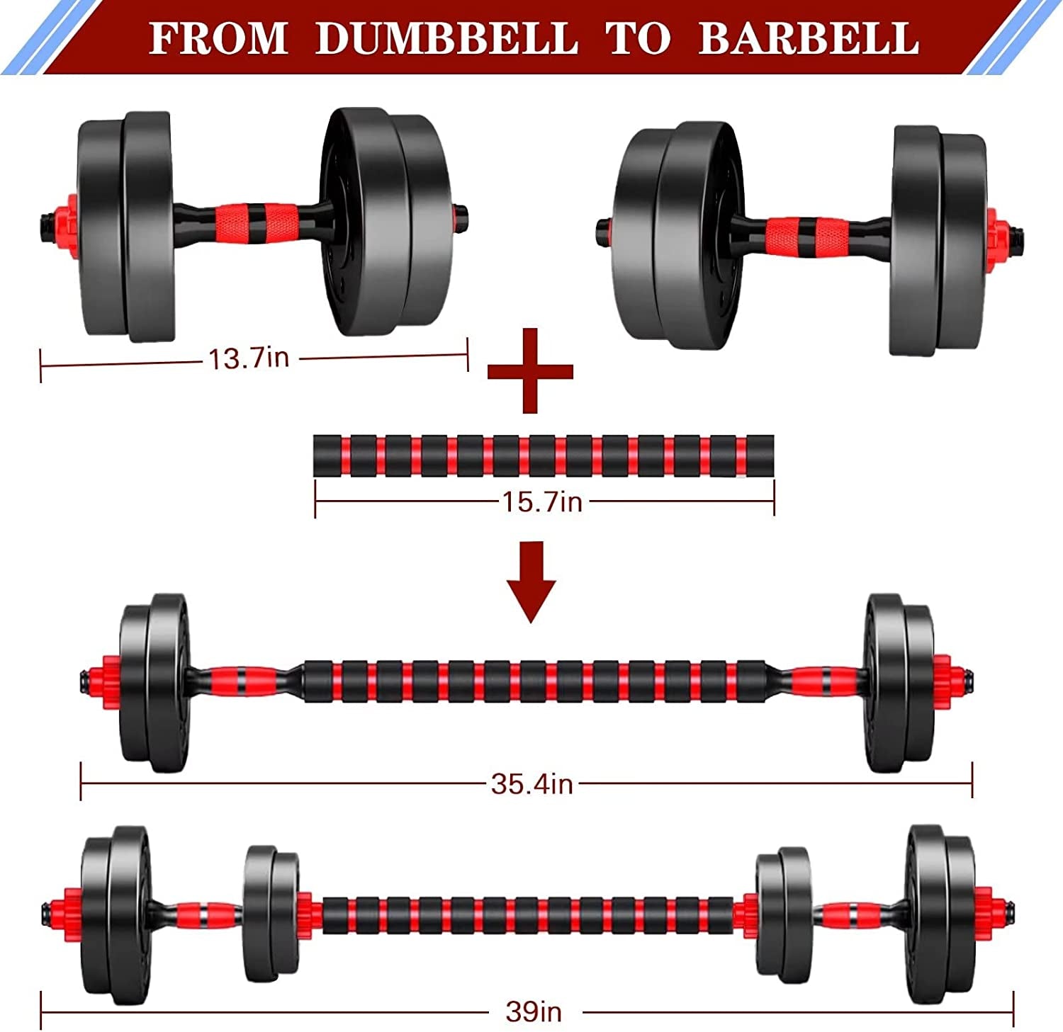Dumbbells Set, Dumbbells Adjustable, 2-Piece Plastic Dumbbell Set, Short Long Dumbbell, Adjustable Dumbbell Bars, Dumbbell Set, Weights for Aerobics, Fitness, Gym, Training