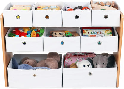 Toy Storage Shelf, Kids, Natural/White, 9 Storage Boxes Included