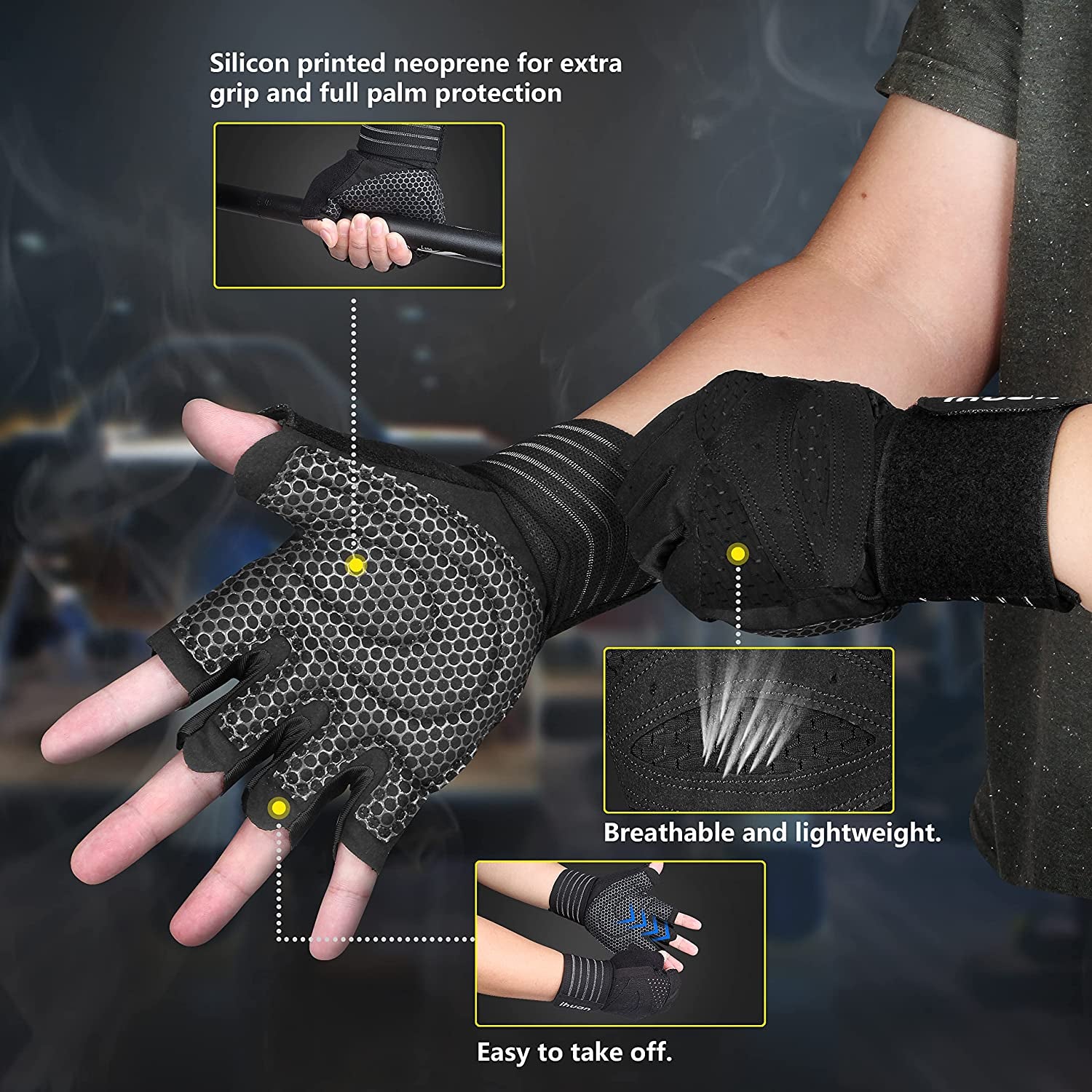 Updated Professional Ventilated Weight Lifting Gym Workout Gloves with Wrist Wrap Support for Men & Women, Full Palm Protection, for Weightlifting, Training, Fitness, Hanging, Pull Ups