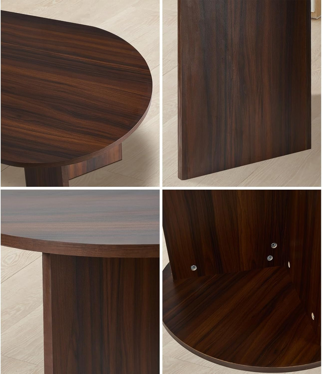 Oval Coffee Table Sofa End Table - Walnut Timber Finish Side Cafe Desk Living Room Accent Table Small Space Furniture Easy Assembly