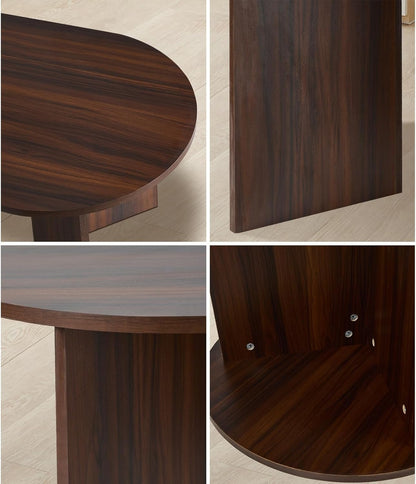 Oval Coffee Table Sofa End Table - Walnut Timber Finish Side Cafe Desk Living Room Accent Table Small Space Furniture Easy Assembly