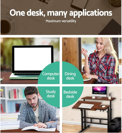 Laptop Table, Adjustable Stand Desk Desktop Computer Standing Study Desks Bed Side Tables Home Office Travel Studio Furniture, Portable 360° Rotating Lockable Caster Wheels Dark Wood