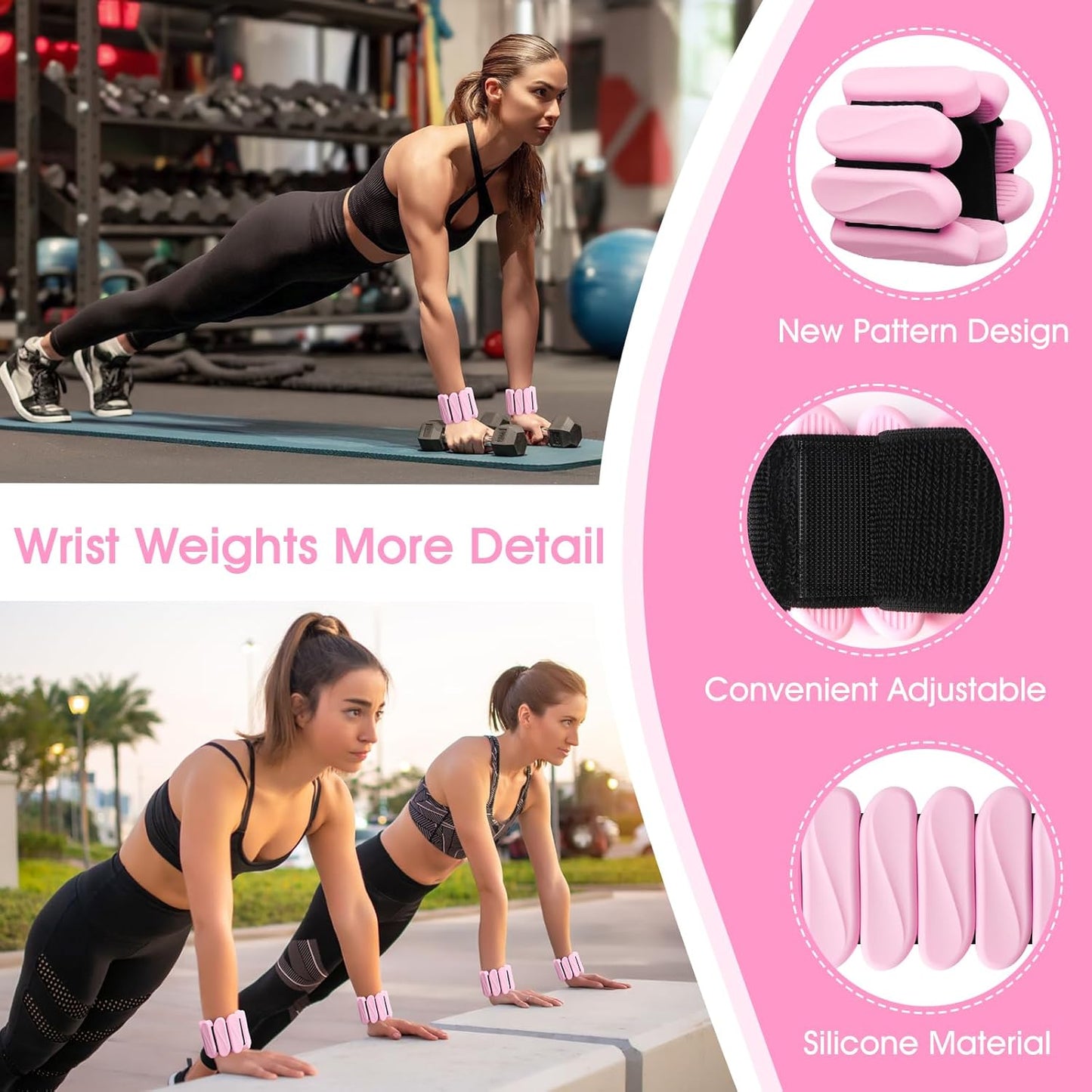Wrist Weights, 2Pack Wearable Wrist Ankle Weights for Women & Men, Adjustable Arm and Leg Weights, Silicone Weighted Bangles for Walking Yoga Pilates Running Dance Gym 2Lb