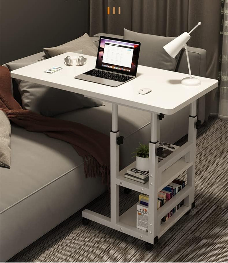 Small Standing Desk Adjustable Height, Multifunctional Work Laptop Desk, Anti-Bump Stand up Table with Castor Wheels, Height Adjustable, for Home Office and over Bed Use, Easy to Clean (White-C)