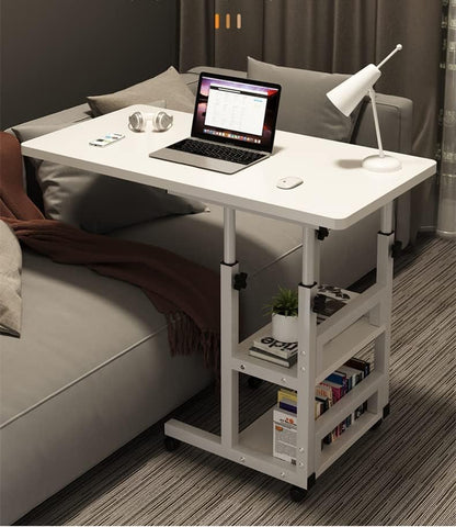 Small Standing Desk Adjustable Height, Multifunctional Work Laptop Desk, Anti-Bump Stand up Table with Castor Wheels, Height Adjustable, for Home Office and over Bed Use, Easy to Clean (White-C)