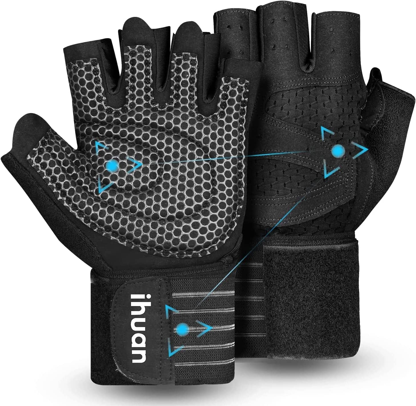 Updated Professional Ventilated Weight Lifting Gym Workout Gloves with Wrist Wrap Support for Men & Women, Full Palm Protection, for Weightlifting, Training, Fitness, Hanging, Pull Ups