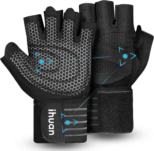 Updated Professional Ventilated Weight Lifting Gym Workout Gloves with Wrist Wrap Support for Men & Women, Full Palm Protection, for Weightlifting, Training, Fitness, Hanging, Pull Ups