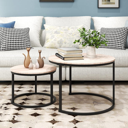 round Nesting Coffee Table Modern Furniture Nesting Side Set of 2 Stacking Side Tea Table End Table for Living Room Balcony Office with Sturdy Metal Frame, Easy Assembly