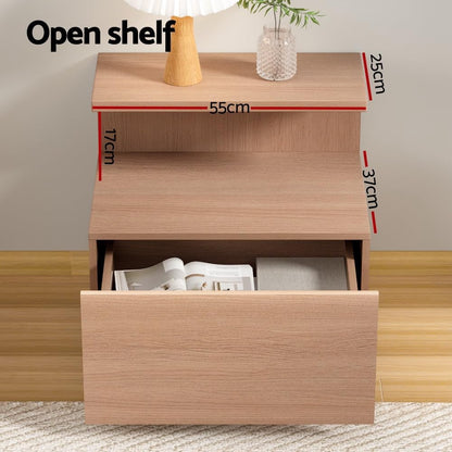 Bedside Table with Drawer, Wooden Bed Side Tables Storage Chest of Drawer Dresser Nightstand Stand Cabinet, Bedroom Living Room Home Furniture Organiser, with Open Shelf Pine
