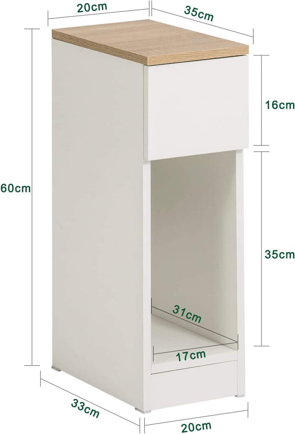 Living Room Furniture Nightstand End Sofa Table with Drawer, White & Natural FBT111-WN