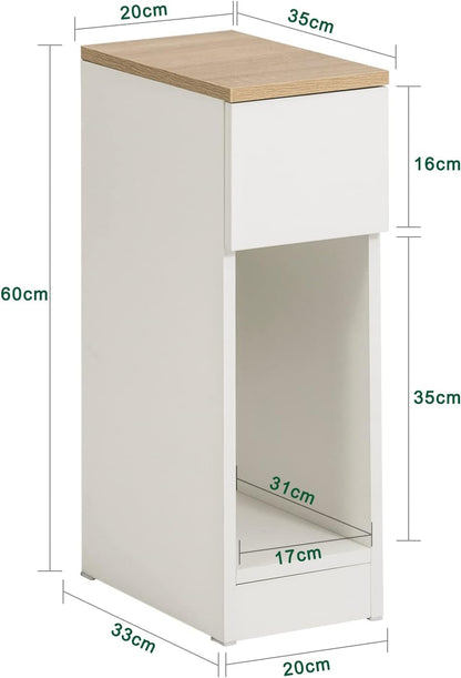 Living Room Furniture Nightstand End Sofa Table with Drawer, White & Natural FBT111-WN