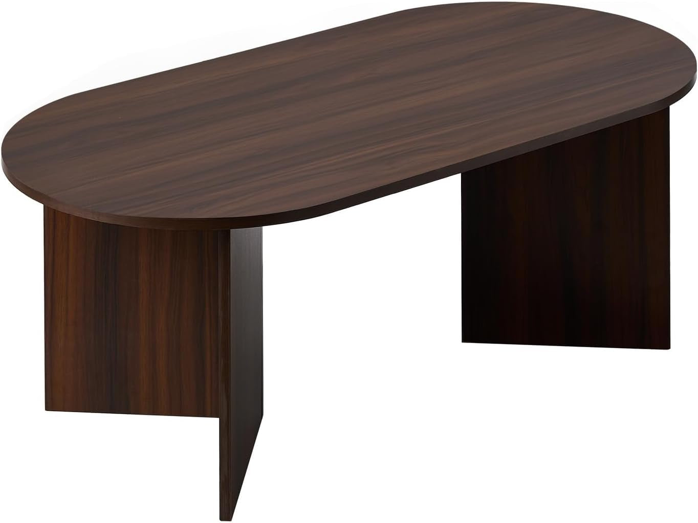Oval Coffee Table Sofa End Table - Walnut Timber Finish Side Cafe Desk Living Room Accent Table Small Space Furniture Easy Assembly