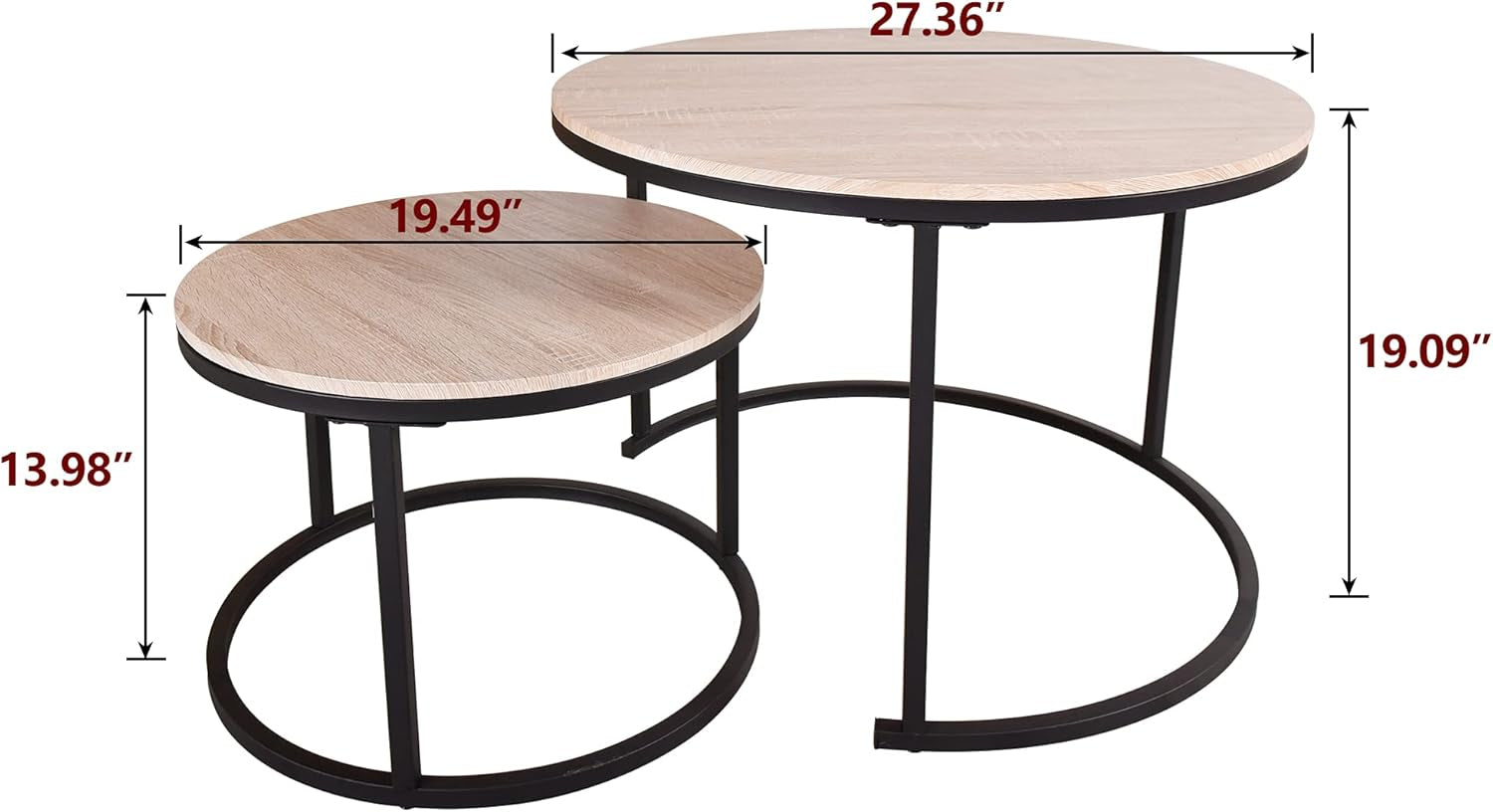 round Nesting Coffee Table Modern Furniture Nesting Side Set of 2 Stacking Side Tea Table End Table for Living Room Balcony Office with Sturdy Metal Frame, Easy Assembly
