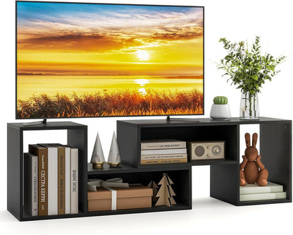 Wood TV Stands, 2 PCS TV Console Cabinets for Tvs up to 55 Inches, TV Table Display Stand for Free Combination and Expansion Home Living Room Furniture (Black)