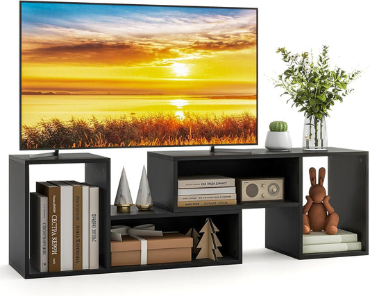 Wood TV Stands, 2 PCS TV Console Cabinets for Tvs up to 55 Inches, TV Table Display Stand for Free Combination and Expansion Home Living Room Furniture (Black)