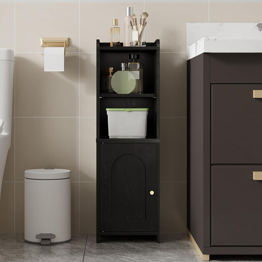 Bathroom Storage Cabinet, Corner Floor Cabinet with Doors and Adjustable Shelf, Narrow Toilet Paper Cabinets, Bathroom Organizer for Small Spaces, Black BC39704X