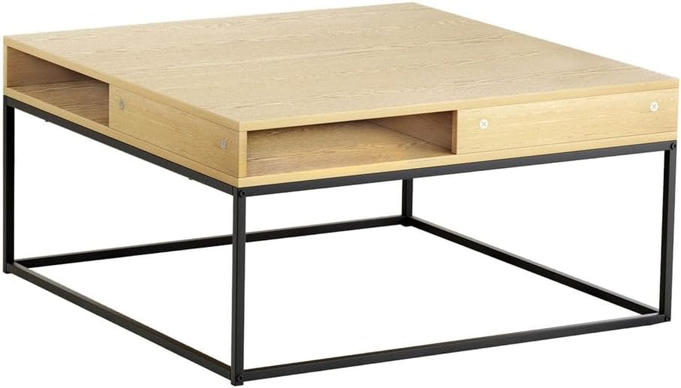 Coffee Table, Wooden Side Tables Storage Home Furniture Living Room, Metal Frame Rectangular End Display Shelf Particle Board Tabletop Modern Style