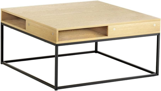 Coffee Table, Wooden Side Tables Storage Home Furniture Living Room, Metal Frame Rectangular End Display Shelf Particle Board Tabletop Modern Style