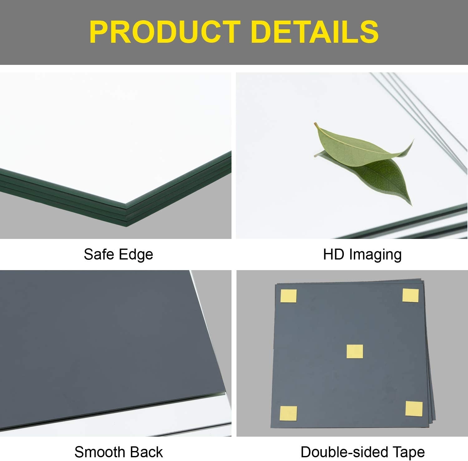 Gym Mirrors 12 Inch X 12Pcs Wall Mounted Mirror Glass Frameless Full Length Mirror Tiles for Home Gym, Bedroom, Door & Bathroom