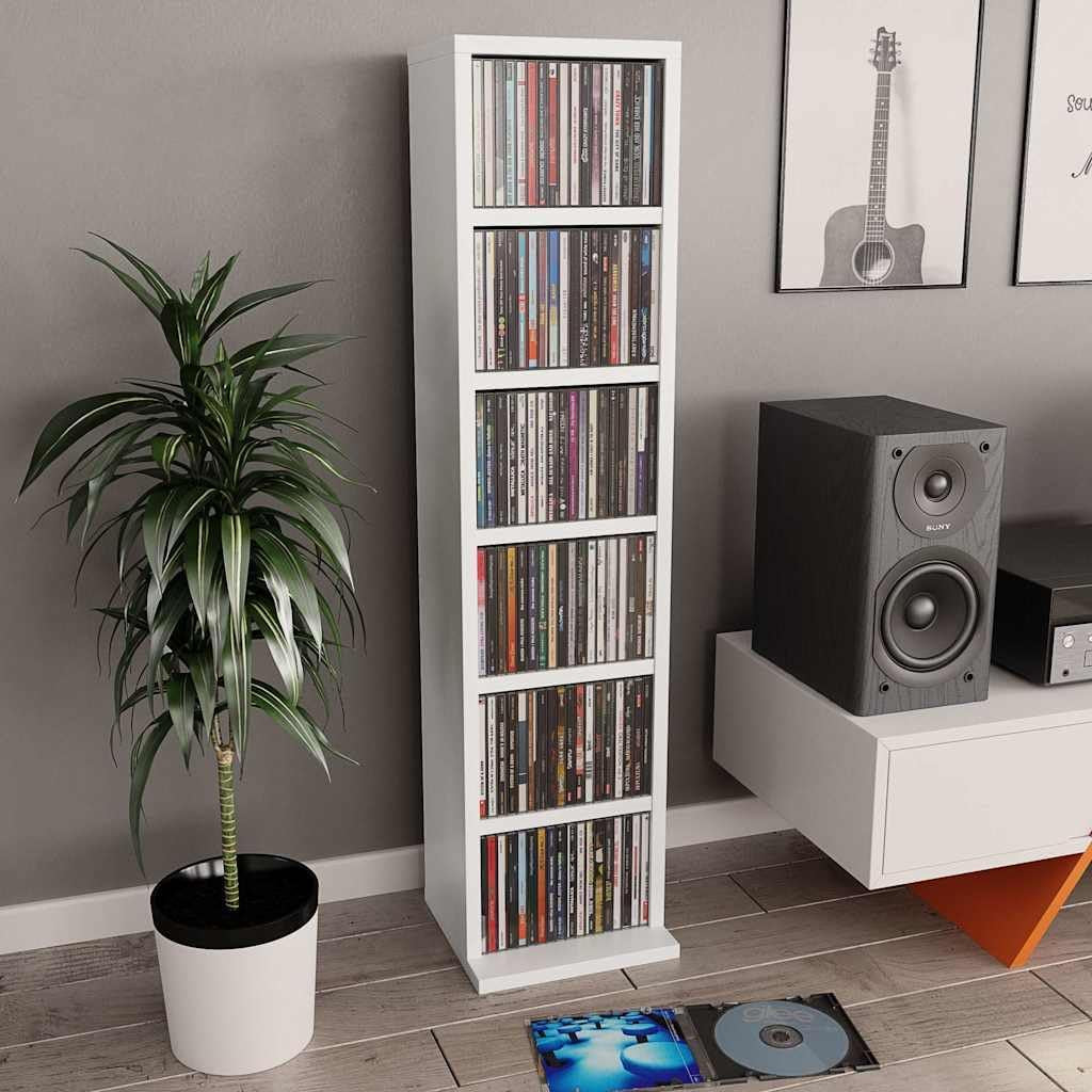 CD Cabinet - Engineered Wood Storage Unit with Open Compartments - Ideal as Office Filing Cabinet or Bedroom Cabinet - White