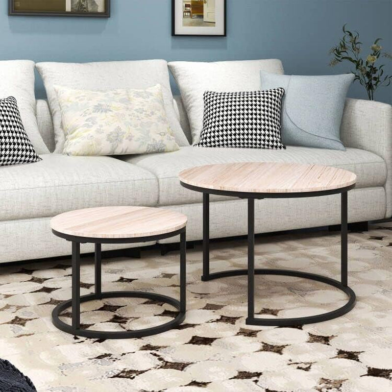 round Nesting Coffee Table Modern Furniture Nesting Side Set of 2 Stacking Side Tea Table End Table for Living Room Balcony Office with Sturdy Metal Frame, Easy Assembly